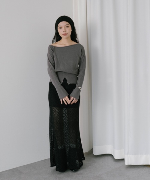 DRWCYS（ドロシーズ）の「フロントボタンハイゲージニット（ニット/セーター・レディース・ブラック/グレー/モカ/アイボリー・FREE）」の9枚目の写真