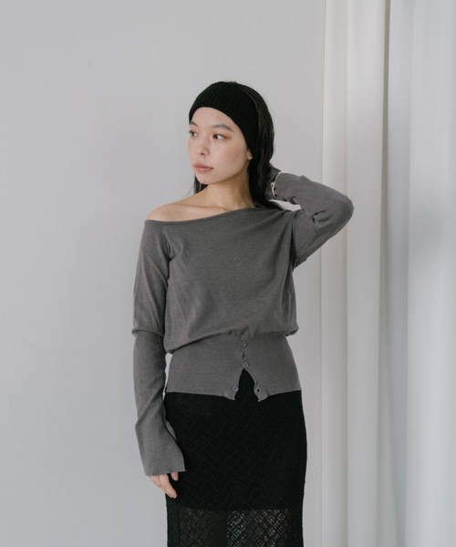 DRWCYS（ドロシーズ）の「フロントボタンハイゲージニット（ニット/セーター・レディース・ブラック/グレー/モカ/アイボリー・FREE）」の14枚目の写真