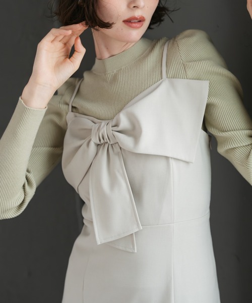 31 Sons de mode（トランテアン　ソン　ドゥ　モード）の「2025秋冬新作 ニットセットリボンモチーフジャンスカ（ジャンパースカート・レディース・ブラウン/ブラック/グレイッシュベージュ・S/M）」の3枚目の写真