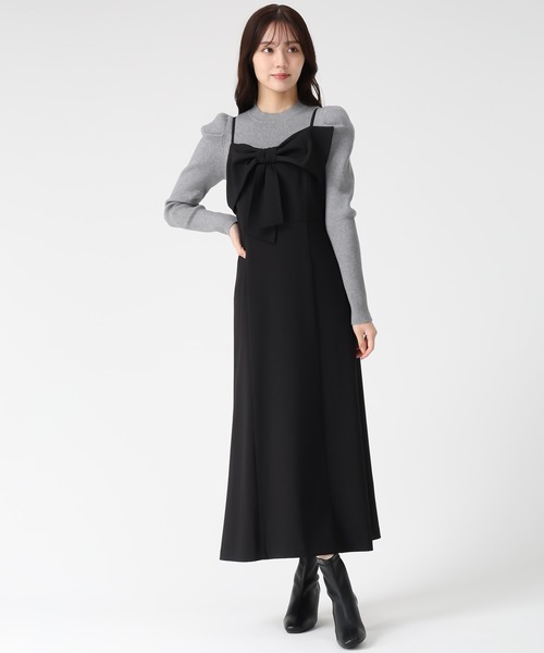 31 Sons de mode（トランテアン　ソン　ドゥ　モード）の「2025秋冬新作 ニットセットリボンモチーフジャンスカ（ジャンパースカート・レディース・ブラウン/ブラック/グレイッシュベージュ・S/M）」の2枚目の写真