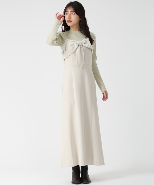 31 Sons de mode（トランテアン　ソン　ドゥ　モード）の「2025秋冬新作 ニットセットリボンモチーフジャンスカ（ジャンパースカート・レディース・ブラウン/ブラック/グレイッシュベージュ・S/M）」の4枚目の写真