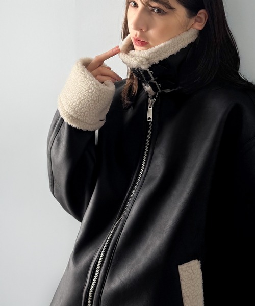 Classical Origin(クラシカルオリジン)の「2way襟ボア切り替えフェイクレザームートンジャケット/2way Boa Collar Faux Leather Jacket(ムートンコート・メンズ・ブラック・LARGE/MEDIUM/SMALL)」の16枚目の写真
