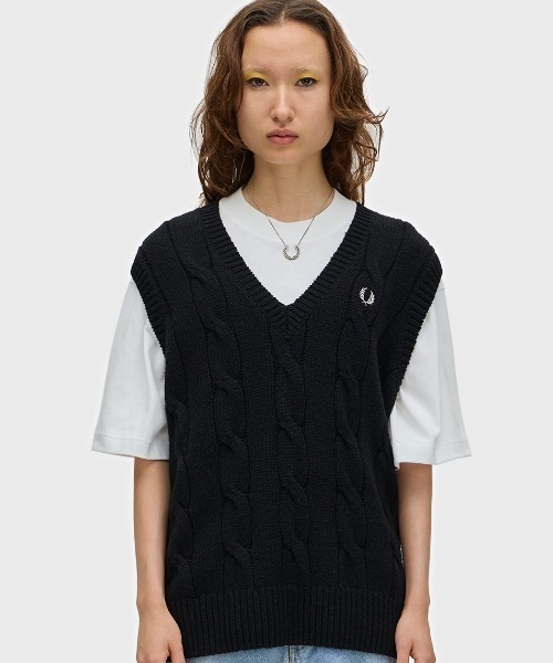 FRED PERRY ブラック ベスト Cable Knit Vest／ケーブルニットベスト（ベスト）｜FRED PERRY