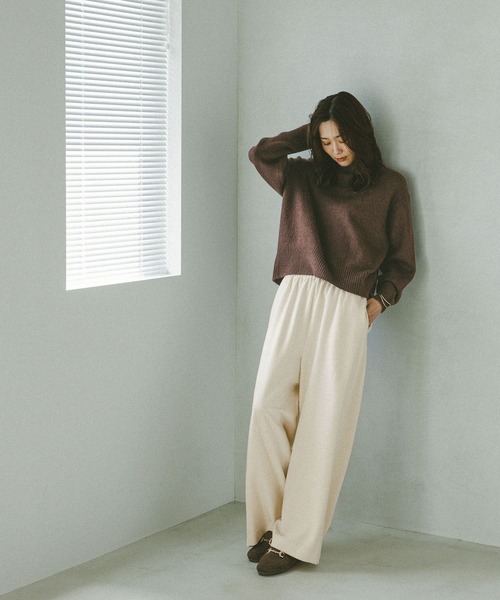 GLOBAL WORK（グローバルワーク）の「あったかリラックスワイドパンツ/591305（その他パンツ・レディース・グレー系その他6/ライトグレー/オフホワイト/ダークブルー/ブラウン系その他7/ブラック・SMALL/LARGE/MEDIUM）」の9枚目の写真