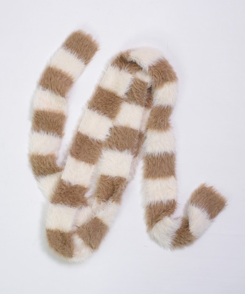 shopnikoniko（ショップニコニコ）の「スリムマフラー ボーダー シャギーニット マフラー（マフラー・レディース・ベージュ/グリーン/ブラック/ブルー/グリーン系その他/ブルー系その他・フリー）」の18枚目の写真