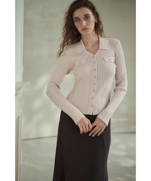 Estella.K(エステラケー)の「Julie Rib Knit Top スキッパーランダムリブニットプルオーバー(ニット/セーター・レディース・ブラック/アイボリー/ピンク系その他・FREE)」の3枚目の写真