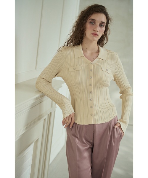 Estella.K(エステラケー)の「Julie Rib Knit Top スキッパーランダムリブニットプルオーバー(ニット/セーター・レディース・ブラック/アイボリー/ピンク系その他・FREE)」の2枚目の写真