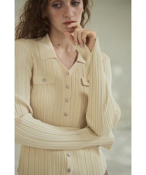 Estella.K(エステラケー)の「Julie Rib Knit Top スキッパーランダムリブニットプルオーバー(ニット/セーター・レディース・ブラック/アイボリー/ピンク系その他・FREE)」の5枚目の写真