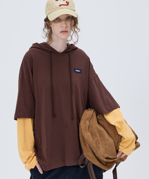 SOFT LAYERED HOODIE T-SHIRT BROWN