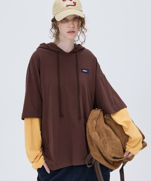 NOHANT（ノアン）の「SOFT LAYERED HOODIE T-SHIRT BROWN（パーカー・メンズ・ダークブラウン・SMALL/MEDIUM/LARGE）」の7枚目の写真