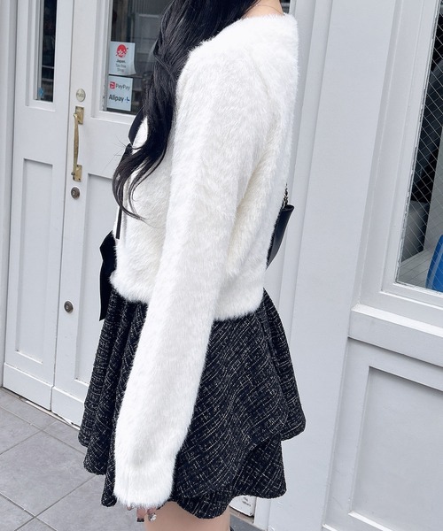 INGNI（イング）の「ベロアリボンフェザーニットカーディガン（カーディガン/ボレロ・レディース・チャコールグレー/アイボリー/ボルドー・M）」の6枚目の写真