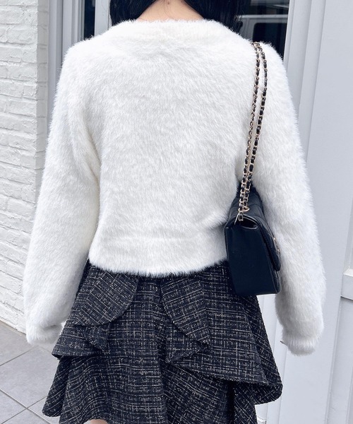 INGNI（イング）の「ベロアリボンフェザーニットカーディガン（カーディガン/ボレロ・レディース・チャコールグレー/アイボリー/ボルドー・M）」の7枚目の写真