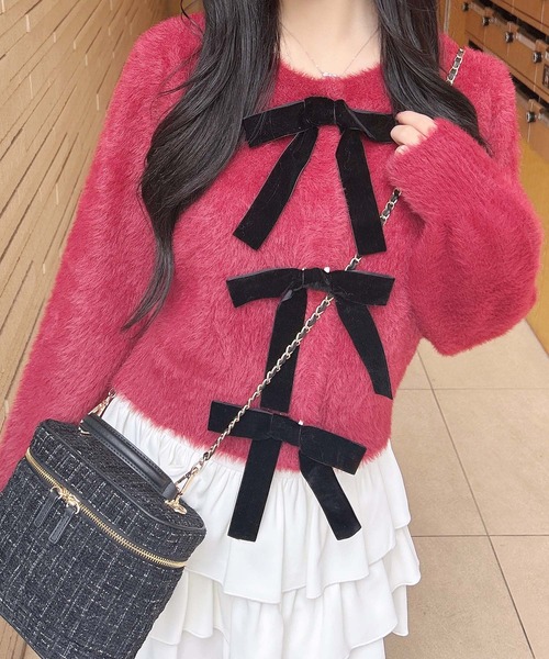 INGNI（イング）の「ベロアリボンフェザーニットカーディガン（カーディガン/ボレロ・レディース・チャコールグレー/アイボリー/ボルドー・M）」の17枚目の写真