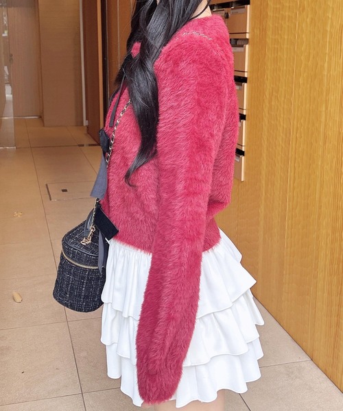 INGNI（イング）の「ベロアリボンフェザーニットカーディガン（カーディガン/ボレロ・レディース・チャコールグレー/アイボリー/ボルドー・M）」の18枚目の写真