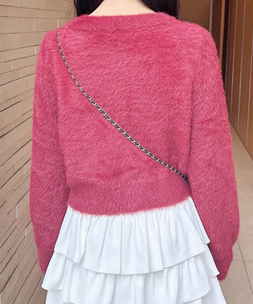 INGNI（イング）の「ベロアリボンフェザーニットカーディガン（カーディガン/ボレロ・レディース・チャコールグレー/アイボリー/ボルドー・M）」の19枚目の写真