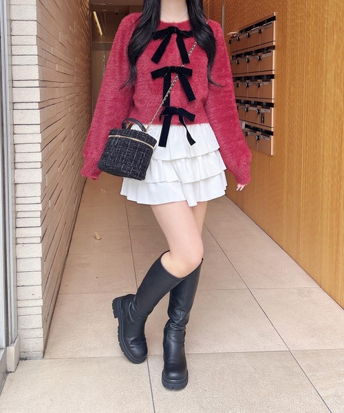 INGNI（イング）の「ベロアリボンフェザーニットカーディガン（カーディガン/ボレロ・レディース・チャコールグレー/アイボリー/ボルドー・M）」の20枚目の写真