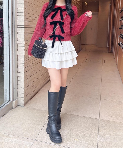 INGNI（イング）の「ベロアリボンフェザーニットカーディガン（カーディガン/ボレロ・レディース・チャコールグレー/アイボリー/ボルドー・M）」の21枚目の写真