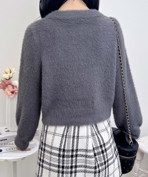 INGNI（イング）の「ベロアリボンフェザーニットカーディガン（カーディガン/ボレロ・レディース・チャコールグレー/アイボリー/ボルドー・M）」の13枚目の写真