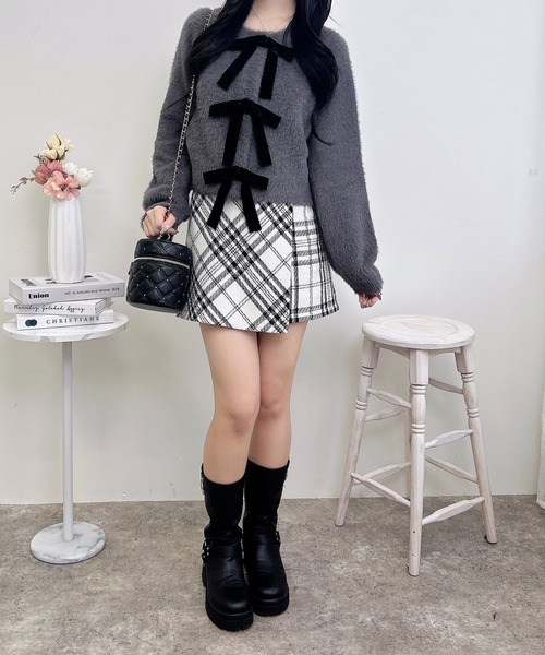 INGNI（イング）の「ベロアリボンフェザーニットカーディガン（カーディガン/ボレロ・レディース・チャコールグレー/アイボリー/ボルドー・M）」の14枚目の写真