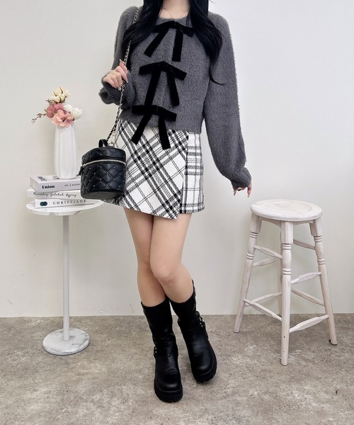 INGNI（イング）の「ベロアリボンフェザーニットカーディガン（カーディガン/ボレロ・レディース・チャコールグレー/アイボリー/ボルドー・M）」の15枚目の写真