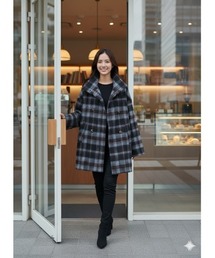 Day and Grade（デイアンドグレイド）の「チェック柄スタンドカラーショートコート（ダブルボタン）（その他アウター）」