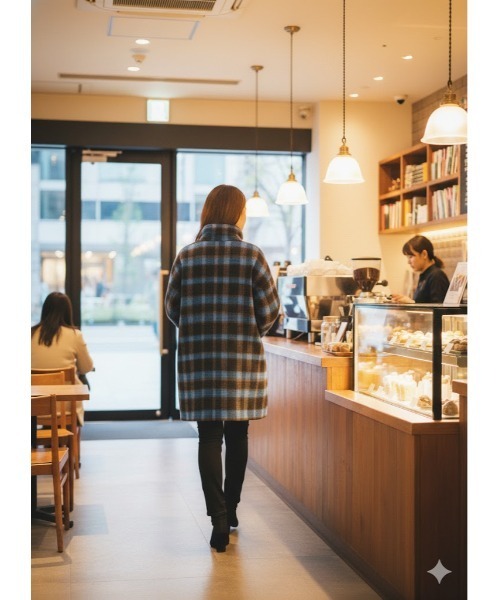 Day and Grade（デイアンドグレイド）の「チェック柄スタンドカラーショートコート（ダブルボタン）（その他アウター・レディース・オレンジ系その他/ブルー系その他・FREE/LARGE）」の5枚目の写真