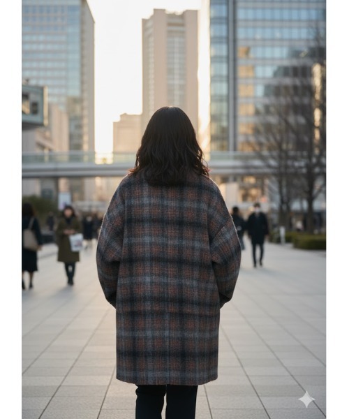 Day and Grade（デイアンドグレイド）の「チェック柄スタンドカラーショートコート（ダブルボタン）（その他アウター・レディース・オレンジ系その他/ブルー系その他・FREE/LARGE）」の10枚目の写真