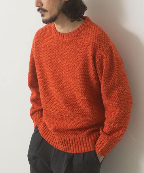 MARK & LONA ニットセーター オレンジ JAYRO(ジャイロ) / 編柄かぎ針スリーブニットプルオーバー (トップス