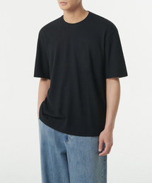 リネンブレンドリラックスクルーネックTシャツ[ブラック]