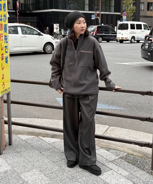 【美品】 プリーツプリーズ プリーツ ハーフジップ スウェット 黒 4 XL あったかハーフジップトレーナー(セットアップ可) 10分丈（J511145