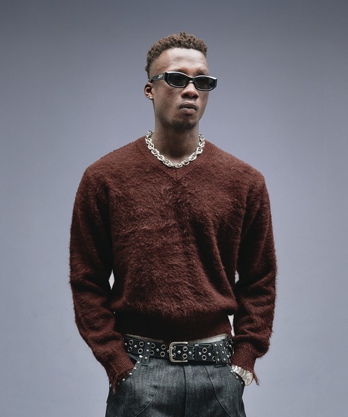 ANDER HUNK（アンダーハンク）の「Damaged Shaggy V-neck Knit / ダメージシャギーVネックニット（ニット/セーター・メンズ・ブラック/カーキ/ブラウン・SMALL/MEDIUM/LARGE）」の21枚目の写真