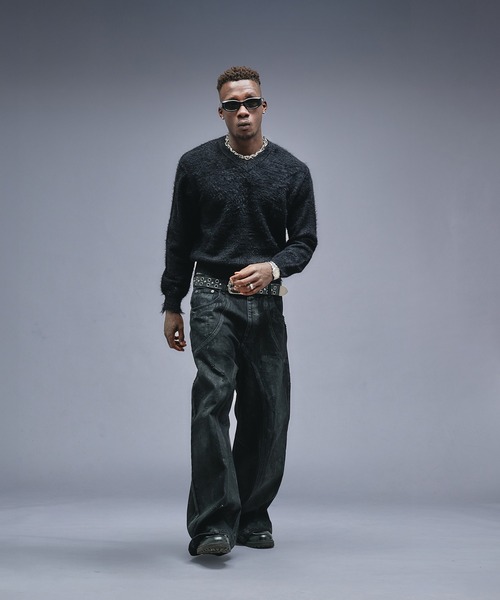 ANDER HUNK（アンダーハンク）の「Damaged Shaggy V-neck Knit / ダメージシャギーVネックニット（ニット/セーター・メンズ・ブラック/カーキ/ブラウン・SMALL/MEDIUM/LARGE）」の17枚目の写真