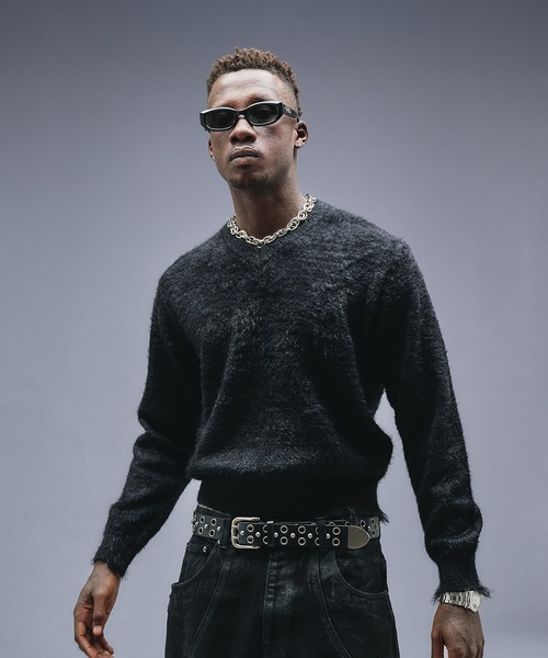 ANDER HUNK（アンダーハンク）の「Damaged Shaggy V-neck Knit / ダメージシャギーVネックニット（ニット/セーター・メンズ・ブラック/カーキ/ブラウン・SMALL/MEDIUM/LARGE）」の5枚目の写真