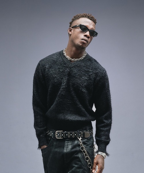 ANDER HUNK（アンダーハンク）の「Damaged Shaggy V-neck Knit / ダメージシャギーVネックニット（ニット/セーター・メンズ・ブラック/カーキ/ブラウン・SMALL/MEDIUM/LARGE）」の7枚目の写真