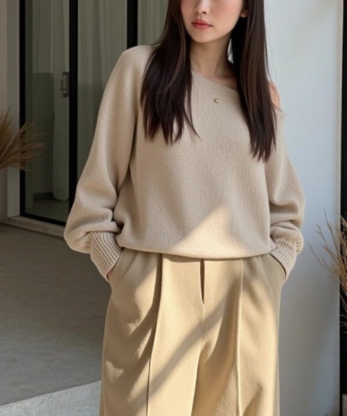 cammie(キャミー)の「袖リブオフショルダートップス(ニット/セーター・レディース・ベージュ/グレー/ブラック・F)」の9枚目の写真