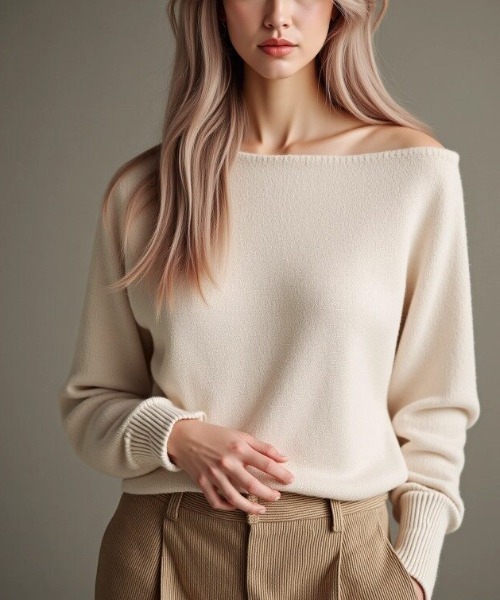 cammie(キャミー)の「袖リブオフショルダートップス(ニット/セーター・レディース・ベージュ/グレー/ブラック・F)」の22枚目の写真