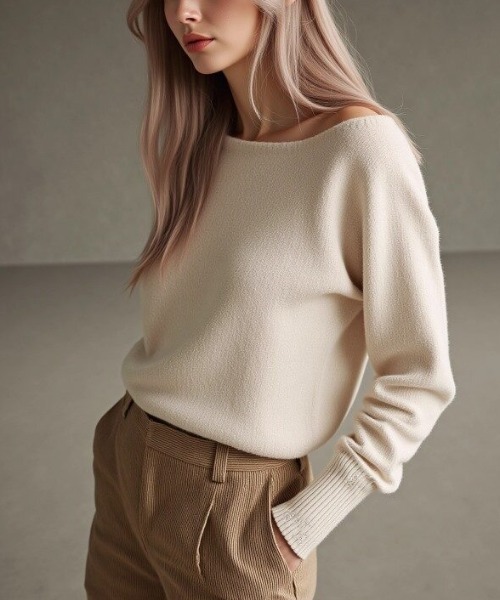 cammie(キャミー)の「袖リブオフショルダートップス(ニット/セーター・レディース・ベージュ/グレー/ブラック・F)」の7枚目の写真
