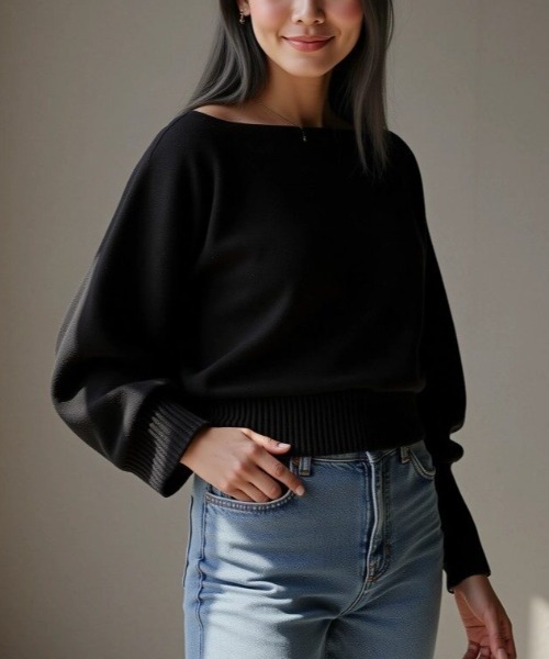cammie(キャミー)の「袖リブオフショルダートップス(ニット/セーター・レディース・ベージュ/グレー/ブラック・F)」の11枚目の写真