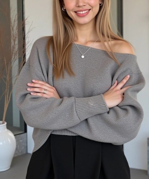 cammie(キャミー)の「袖リブオフショルダートップス(ニット/セーター・レディース・ベージュ/グレー/ブラック・F)」の19枚目の写真