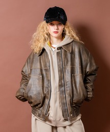 a.p.o.v.（エーピーオービー）の「a.p.o.v. ヴィンテージ加工合成皮革オーバーサイズ中綿ブルゾンジャケット（ダウンジャケット/コート）」