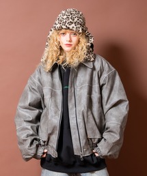 a.p.o.v.（エーピーオービー）の「a.p.o.v. ヴィンテージ加工合成皮革オーバーサイズ中綿ブルゾンジャケット（ダウンジャケット/コート）」