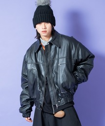 a.p.o.v.（エーピーオービー）の「a.p.o.v. ヴィンテージ加工合成皮革オーバーサイズ中綿ブルゾンジャケット（ダウンジャケット/コート）」