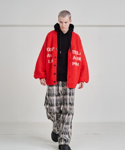 SeeSew(シーソー)の「【UNISEX】LOGO JQ CARDIGAN/ロゴジャガードカーディガン(カーディガン/ボレロ・メンズ・ブラック/レッド・M/L)」の9枚目の写真