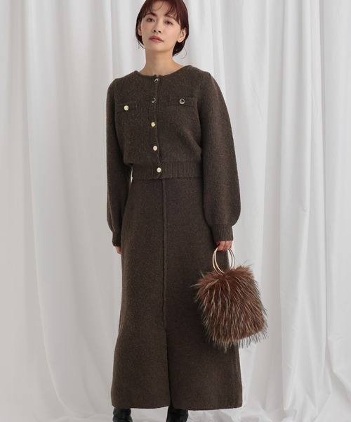 mysty woman（ミスティウーマン）の「カーデSETニットワンピース 635087（ワンピース・レディース・アイボリー/ブラウン/ベージュ・FREE）」の3枚目の写真