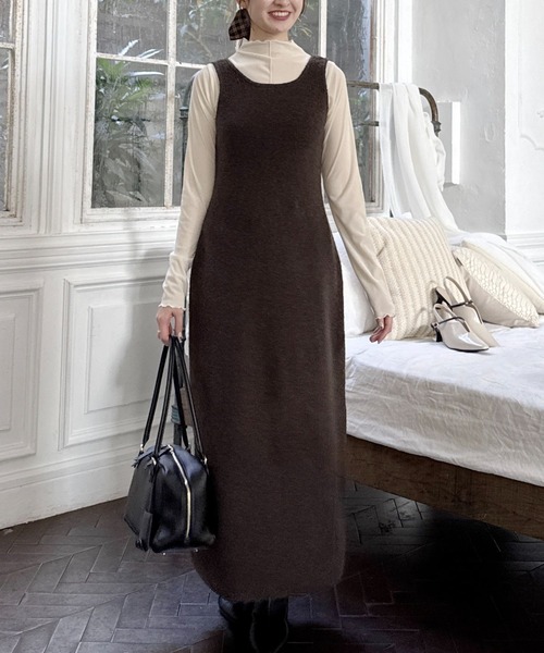 mysty woman（ミスティウーマン）の「カーデSETニットワンピース 635087（ワンピース・レディース・アイボリー/ブラウン/ベージュ・FREE）」の22枚目の写真