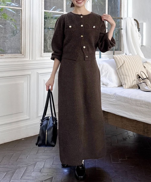 mysty woman（ミスティウーマン）の「カーデSETニットワンピース 635087（ワンピース・レディース・アイボリー/ブラウン/ベージュ・FREE）」の13枚目の写真