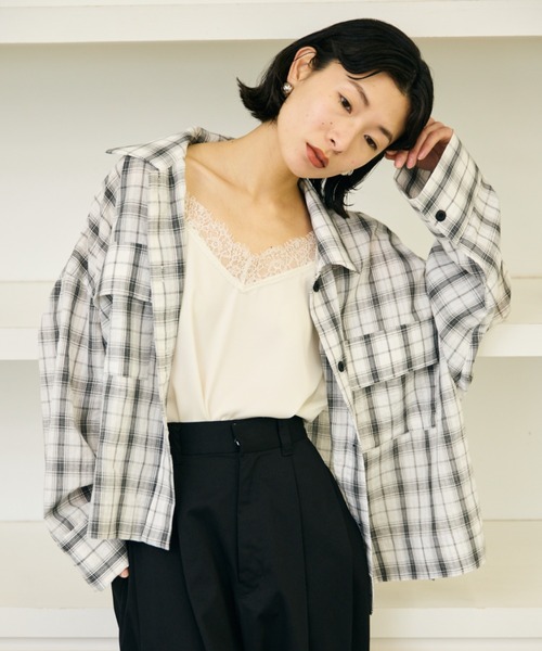 AIC.（エーアイシー）の「シアサッカーチェックオーバーシャツ（シャツ/ブラウス・レディース・ブラック/オフホワイト・FREE）」の2枚目の写真