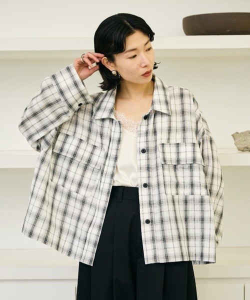 AIC.（エーアイシー）の「シアサッカーチェックオーバーシャツ（シャツ/ブラウス・レディース・ブラック/オフホワイト・FREE）」の7枚目の写真