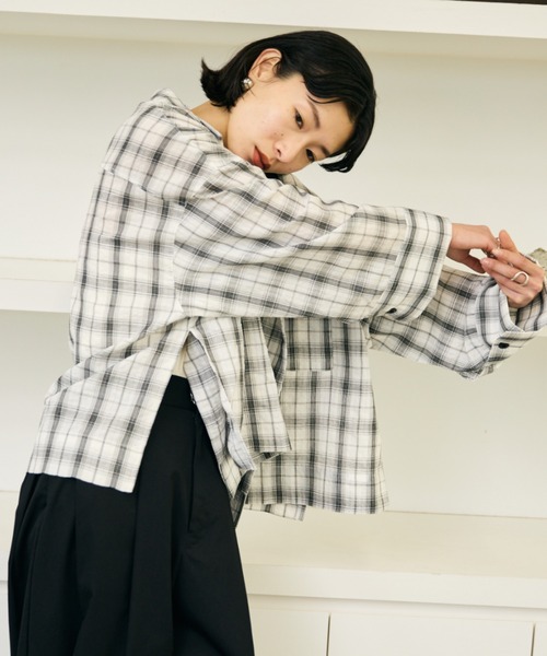 AIC.（エーアイシー）の「シアサッカーチェックオーバーシャツ（シャツ/ブラウス・レディース・ブラック/オフホワイト・FREE）」の8枚目の写真