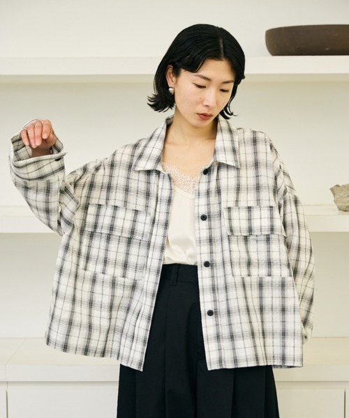 AIC.（エーアイシー）の「シアサッカーチェックオーバーシャツ（シャツ/ブラウス・レディース・ブラック/オフホワイト・FREE）」の11枚目の写真